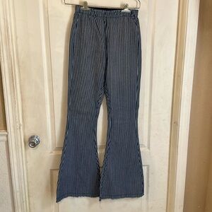 Hashtag pinstriped bell bottom elastic waste jeans, size Medium